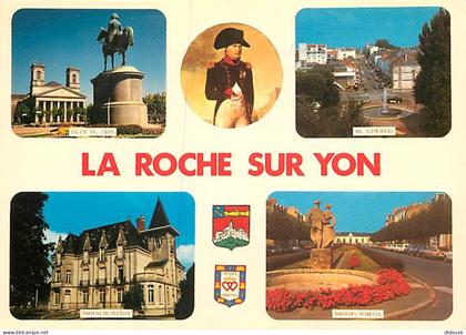 Carte Postale - 85 - La Roche sur Yon - Multivues - Fleurs - Blasons - Automobiles - Flamme Postale de La Roche sur Yon