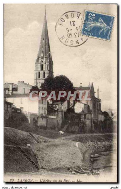 Langon - L'Eglise vue du Port - CPA