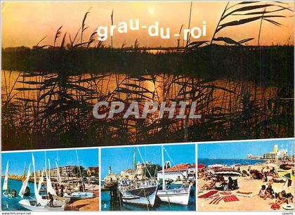 CPM Grau du Roi Gard Depart des Regates Le Canal l'Eglise et le Phare
