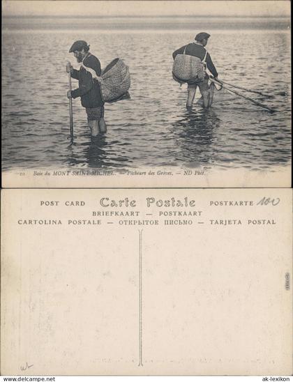 CPA Mont-Saint-Michel Fischer mit Netz und Speer 1912