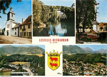 CPM Lestelle Betharram (Pyr Atl) L'Eglise Le vieux pont Le monument aux morts College de ND de Betha