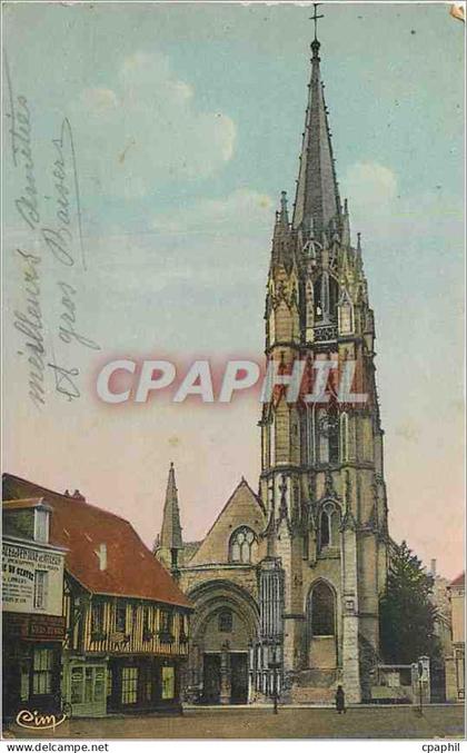 CPA Lillebonne Seine Inf l'eglise et vieille Maison Normande