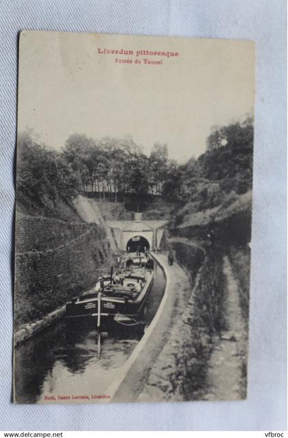 Liverdun, entrée du tunnel, péniches et bateliers, Meurthe et Moselle 54