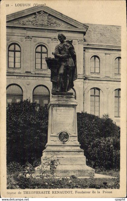 CPA Loudun Statue de Theophraste Renaudot Fondateur de la Presse