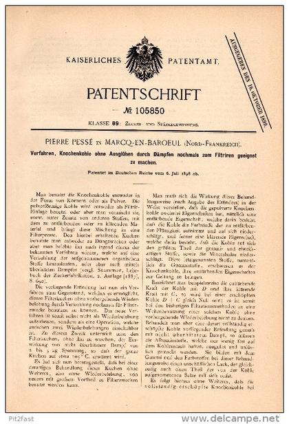 Original Patentschrift - Pierre Pessé dans Marcq en Baroeul , 1898 , Atténuation du charbon, usine de sucre , Barœul