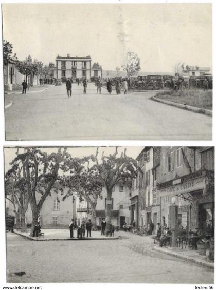 13 MARIGNANE LOT DE 2 CARTES PHOTO RUE DESMOULIN ET ENTREE DU CAMP D'AVIATION CPA dos vierge