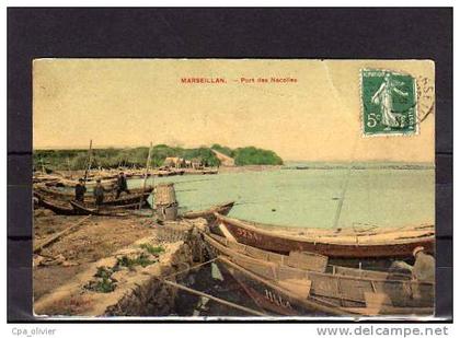 34 MARSEILLAN Port des Nacelles, animée, Barques, colorisée, ed Majory, 1908