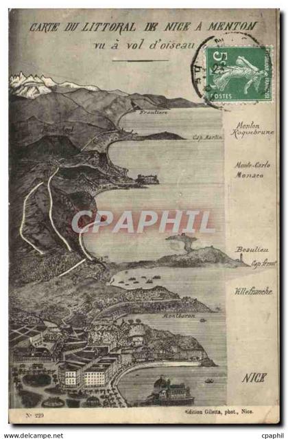 Menton CPA CArte du littoral de Nice a Menton