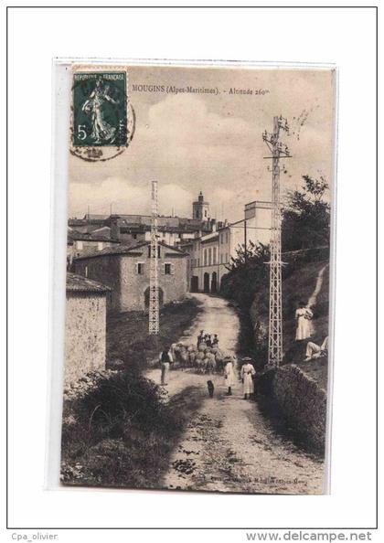 06 MOUGINS Entrée du Village, animée, Moutons, ed Caval, 1909