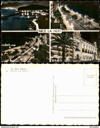 Nizza Nice NICE LA NUIT Mehrbild-AK Ansichten bei Nacht La Côte d'Azur 1955