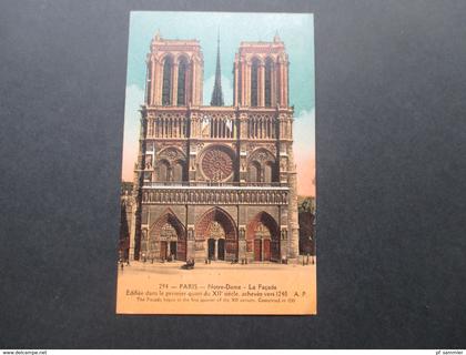 AK 1923 Paris Notre Dame La Facade.gesendet in die Schweiz