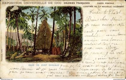 CPA Nouvelle Calédonie Neukaledonien, Exposition Universelle de 1900, Case de Chef Canaque