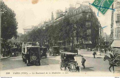 75 - Paris 01 - Boulevard de la Madeleine - Animée - Automobiles - Omnibus - CPA - Voir Scans Recto-Verso