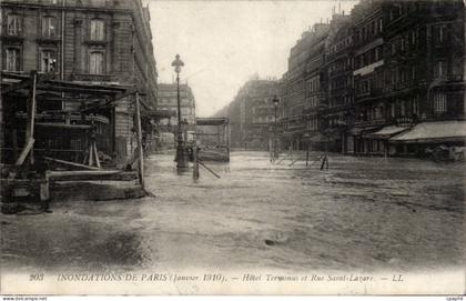 Paris - 15 - Inondations de Paris 1910 - Hotel Terminus et Rue Saint Lazare - CPA