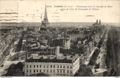 Paris - 15 - Panorama vers Champs de Mars pris l'Arc de Triomphe de l'Etoile - - CPA
