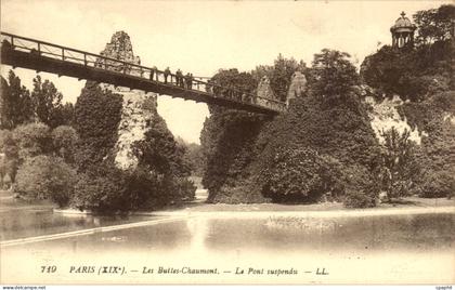 Paris - 19 - Buttes Chaumont - Le Pont Suspendu - CPA