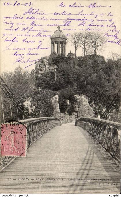 Paris - 19 - Buttes Chaumont - Pont Suspendu - CPA