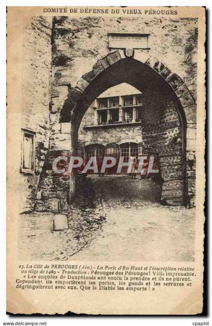 CPA Perouges La Porte d'En Haut et l'inscription relative au siege de 1469