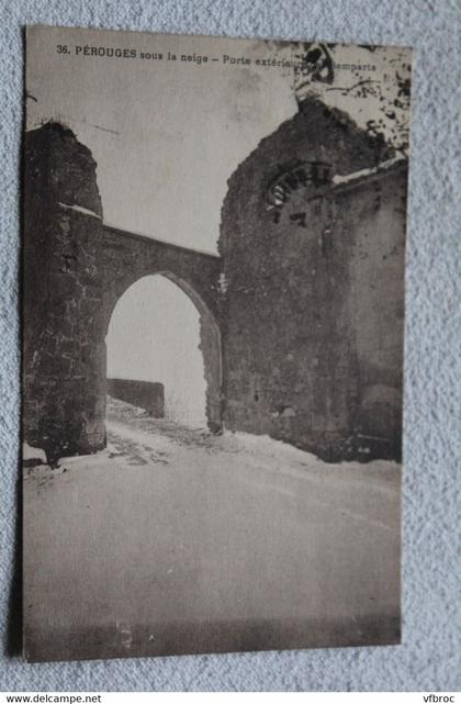 F751, Cpa 1927, Pérouges sous la neige, porte extérieure des remparts, Ain 01
