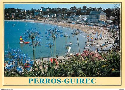 Carte Postale - 22 - Perros-Guirec - La plage de Trestraou - Fleurs - Flamme Postale de Perros-Guirec - CPM - Voir Scans