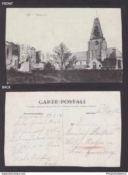 GERMANY 1914, Vintage postcard, Picquigny France, Fieldpost