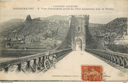CPA Rochemaure Vue d'ensemble prise du Pont suspendu sur le Rhone