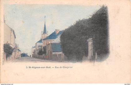 SAINT-AIGNAN-sur-ROE (Mayenne) - Rue de Congrier - Tirage couleurs (RARE) - Précurseur voyagé 1904 (2 scans) Bernay