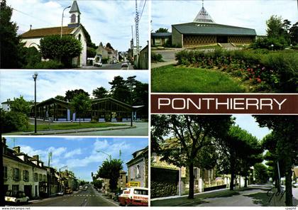 CPSM Ponthierry Saint Fargeau (Seine et Marne) La Chapelle L'eglise Sainte Marie Le marche couvert L