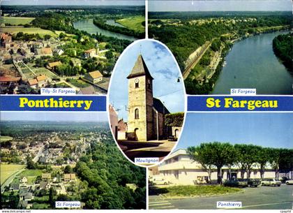 CPSM Ponthierry St Fargeau (S et M) Vues aeriennes La poste L'Eglise de Moulignon