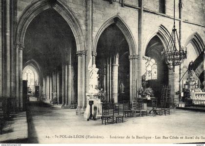 CPA Saint Pol De Leon Interieur de la Basilique Les Bas Cotes et Autel du Sacre coeur
