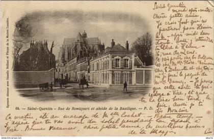 CPA St-QUENTIN Rue de Remicourt et abside de la Basilique (152186)