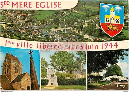 CPM Sainte Mere Eglise Manche Vue generale aerienne Lion Militaria
