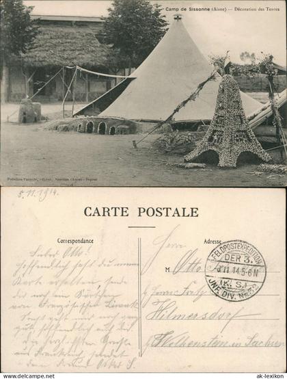 CPA Sissonne Camp de Sissonne Décoration des Tentes Zelt 1914