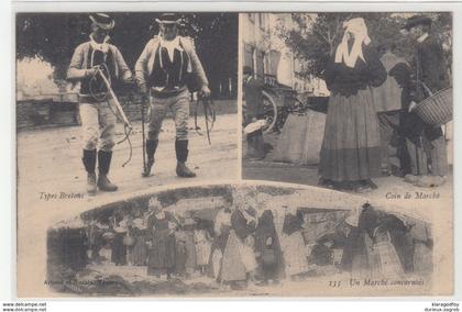 Types Bretons - Coin de Marche - Un Marche concarnois - old unused postcard b200225