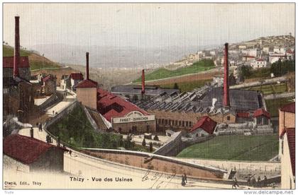 THIZY VUE DES USINES TISSAGE MECANIQUE FANGET BURNICHON CARTE TOILLE COLORISEE