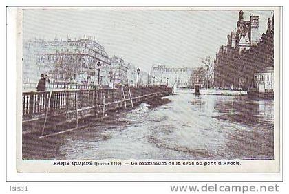 Dép 75 - Paris - Arrondissement: 04 - Inondations de 1910 - RF4984 - Le maximum de la crue au pont d´Arcole - état