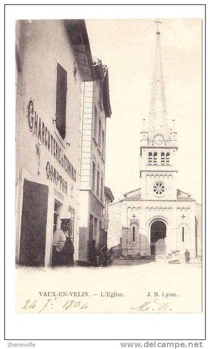 CPA -  69 - VAUX en VELIN - L´Eglise - Charcuterie du Terminus - 1904 - Comptoir