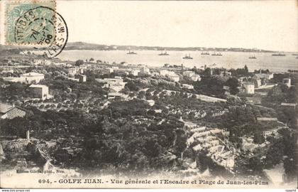 Golfe Juan CPA Vue generale de l'escadre et plage de Juan les Pins
