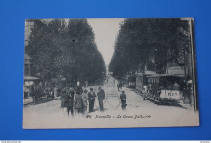LE COURS BELSUNCE très Animé MARSEILLE CPA-Carte Postale [13] Bouches-du-Rhône-charrettes-tramway-taxis-trolleybus
