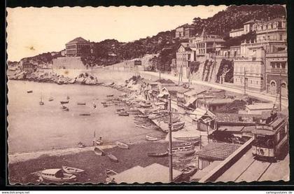 CPA Marseille, La Corniche, Le Prophète avec tramway et bateaux