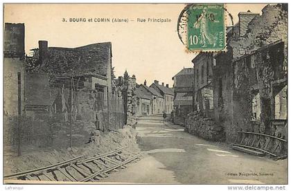 aisne  -ref A194 - guerre 1914-18- bourg et comin - rue principale -carte bon etat  -