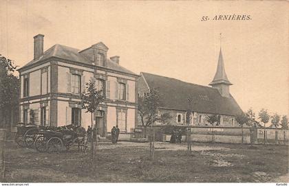 arnières * vue du village * église et mairie * attelage