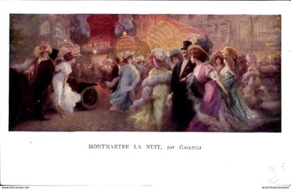 Artiste CPA Paris XVIII. Montmartre, Moulin Rouge bei Nacht, von Gallelli