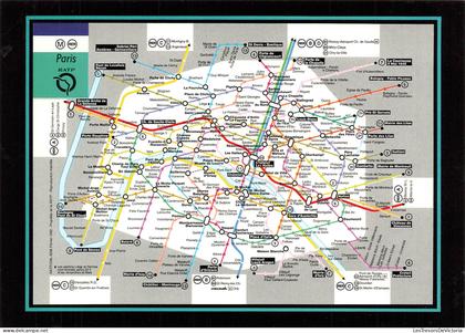 FRANCE - Paris - Plan du Métro - RATP - Carte  de transport - Stations de métro - Lignes de RER - Carte postale