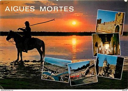 Carte Postale - 30 - Aigues Mortes - Multivues - Chevaux - Coucher de Soleil - Flamme Postale de Aigues Mortes - CPM - V
