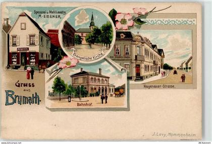 67170 Brumath Lithographie Ev. Kirche Bahnhof Geschäft Ebener - 52256796