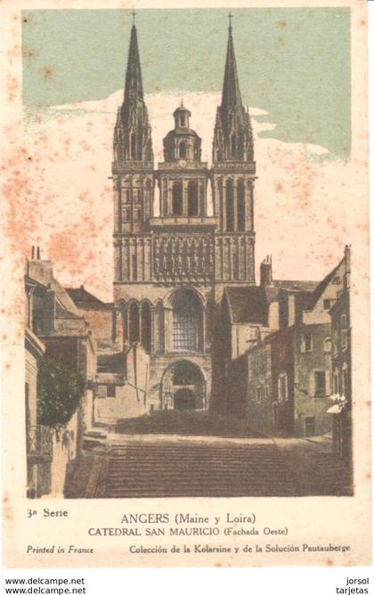 POSTAL    ANGERS  -FRANCIA  - FACHADA OESTE DE LA CATEDRAL SAN MAURICIO
