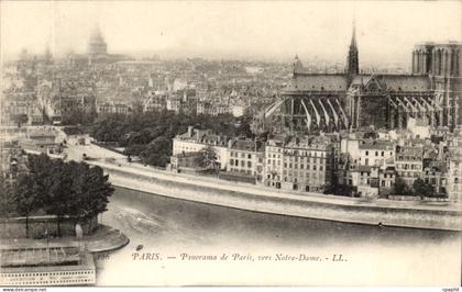 Paris - 4 - Panorama de Paris versNotre Dame - CPA