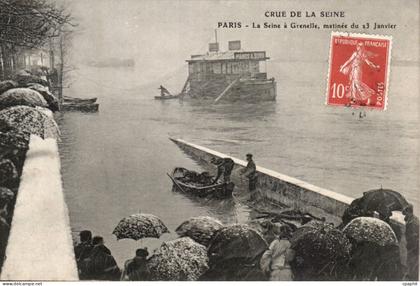 Paris - 15 - Inondations de Paris 1910 - La Seine a Grenelle - matinee du 13 javier - CPA