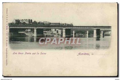 CPA Asnieres Les deux Ponts sur la Seine Train Chemin de fer